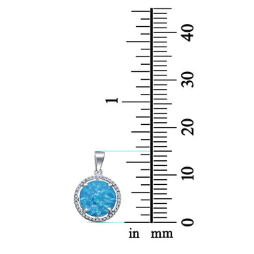 Lab Created Blue Opal Round Simulated CZ 925 Sterling Silver Charm Pendant